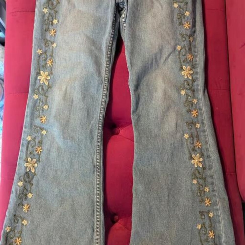 LEI boot cut denim jeans flowers on the side